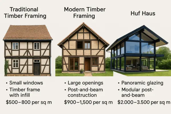 Порівняння зовнішнього вигляду будинків фахверк і Huf Haus: традиційний, сучасний і преміальний варіанти