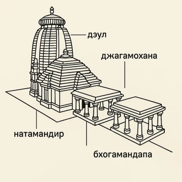 Планировка калингийского храма с основными архитектурными элементами