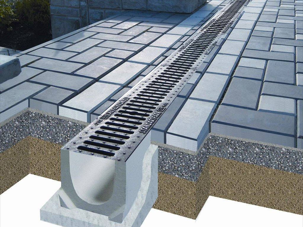 Example of a water drainage system with linear trays